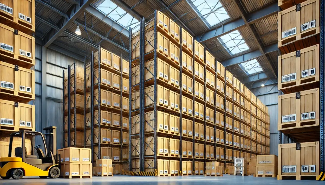 Wooden storage containers warehouse