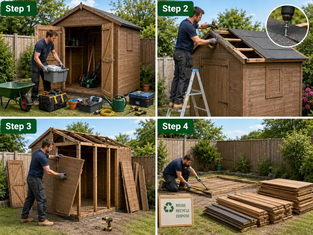 Dismantling garden shed step by step